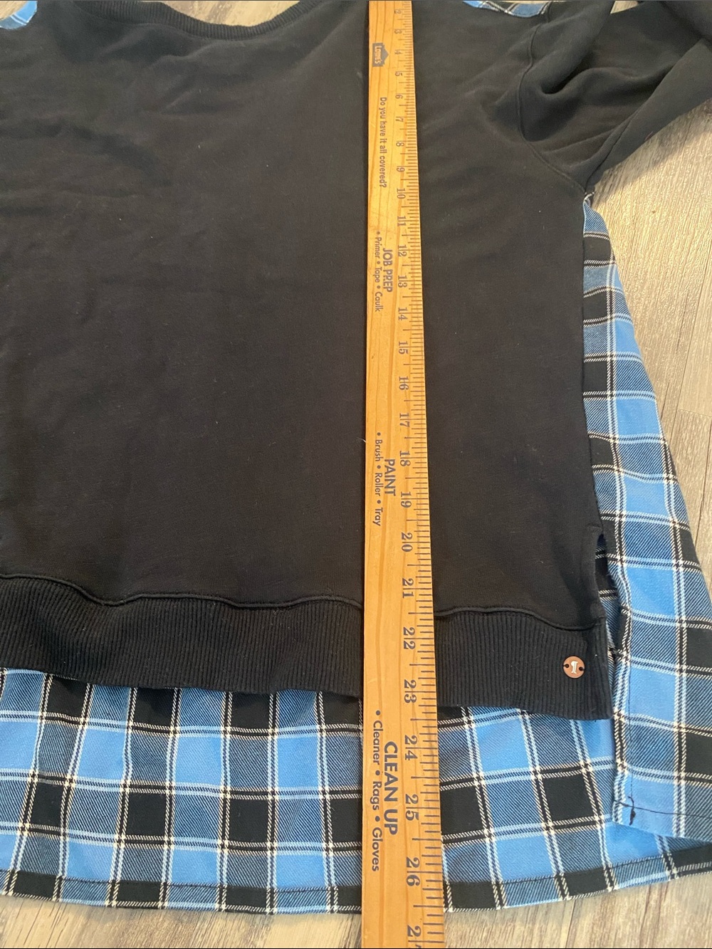 Anthropologie Pilcro Crew Neck Sweatshirt Tartan Swing Back Flannel Black Blue L - Picture 7 of 7